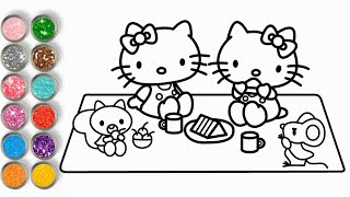 Hello Kitty Picnic 💖 Glitter Coloring Hello Kitty 💖 Easy Drawing For Kids 💖