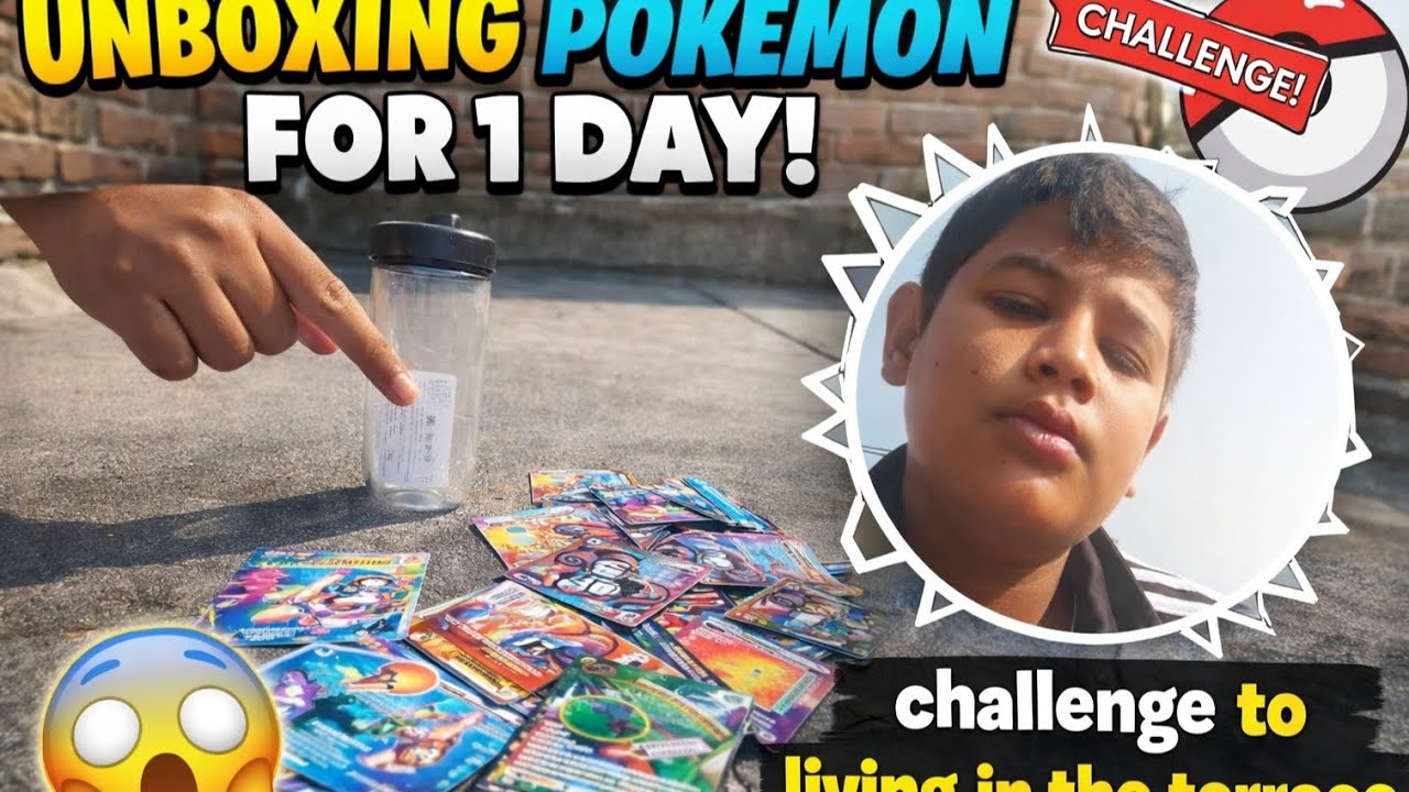 Unboxing Pokemon cards and challenge to living in the terrace for 1 day 😱🃏