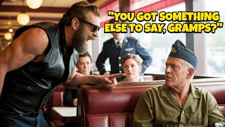 A Biker Slapped a 76-Year-Old Veteran—11 Minutes Later, His Son Walked In… With the Army Behind Him!