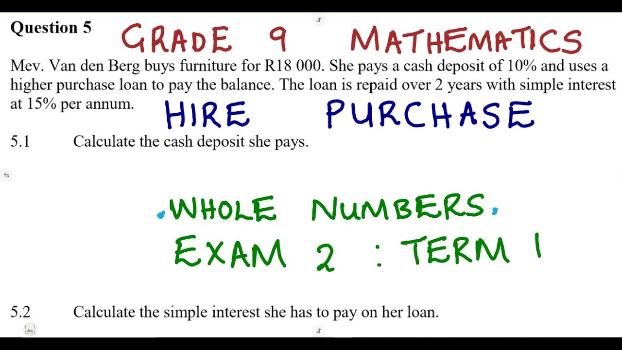 Mathematics Grade 9 Whole Numbers Exam 2 - Hire Purchase Financial ...