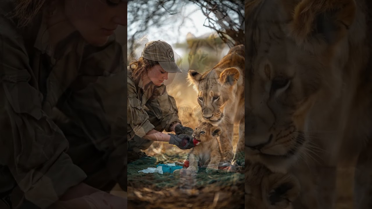 Lion Cub Trapped and Injured: Mother's Worry and Wildlife Rescue in Action🐾