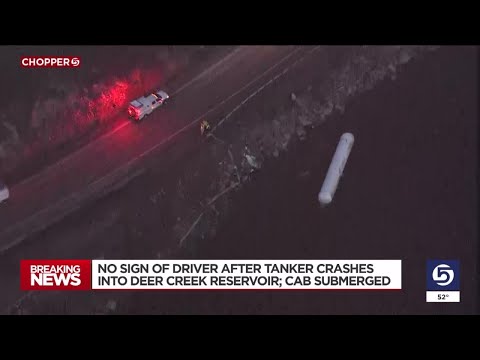 Semitruck rolls into Deer Creek Reservoir, driver is missing