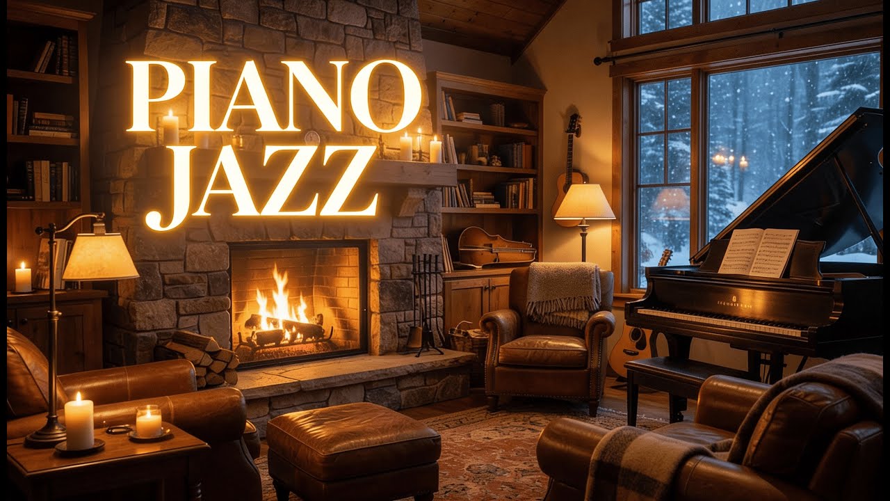 Cozy Winter Piano Jazz by the Fireplace ️ Warm Night Ambience for Relax ...