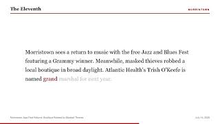 Morristown Jazz Fest Returns; Boutique Robbed by Masked Thieves