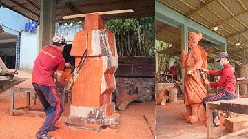 Đục pho tượng HƯNG ĐẠO VƯƠNG cao 2m Gỗ Hương | Carve a Huge wooden Accient Hero | Nghệ nhân Âu Lạc