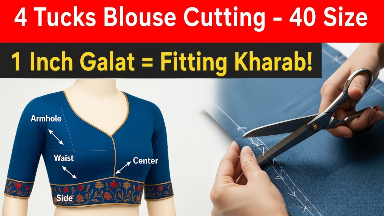 40 Size 4 Tucks Blouse Cutting | Professional blouse cutting