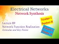 Lecture 89 Network Function Realization (Formulae & Key Points)