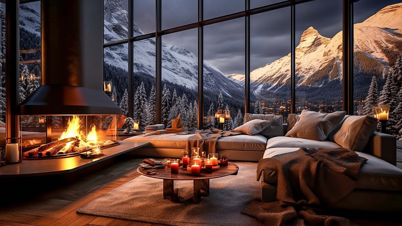 Cozy Winter Night in Cabin Bedroom With Fireplace and Relaxing Jazz ...