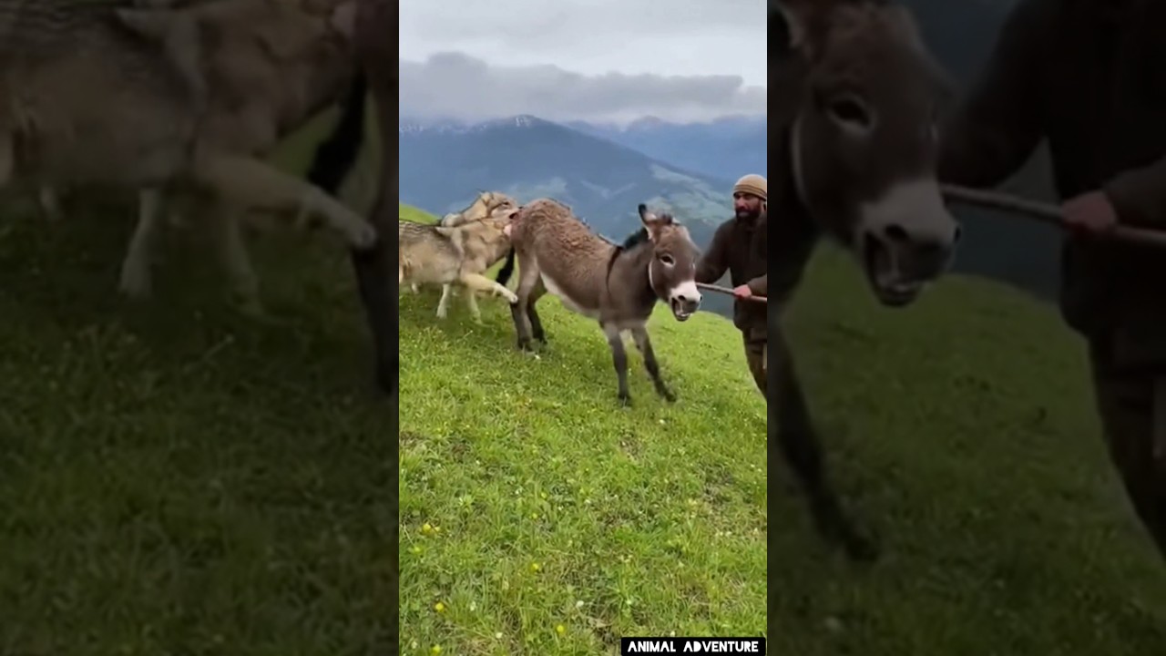 Wolves attack a donkey
