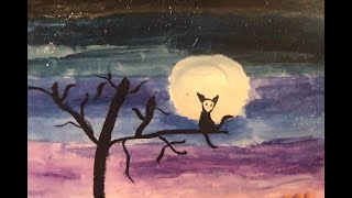 Night scene with cat painting YouTube