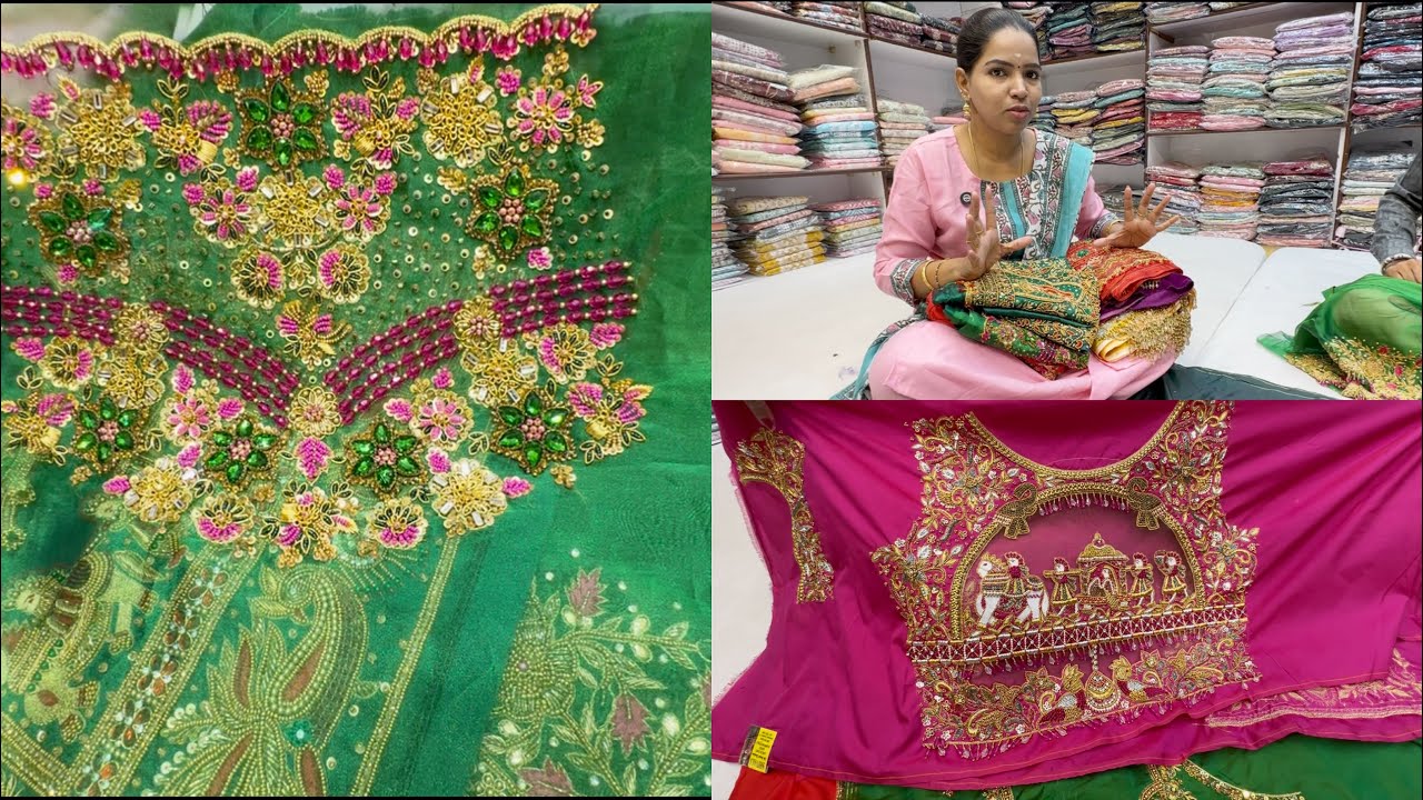 Rs.499 Aari Readymade Blouses | Wedding Soft Silk Tissue Organza Jimmychoo Palaka Design wholesale