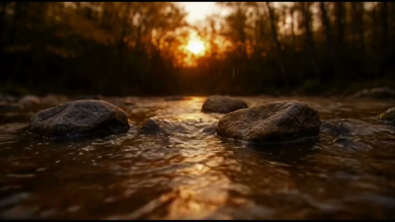 Warm Afternoon Stream & Soft White Rain | Golden Forest Ambience for Deep Sleep & Tinnitus Masking