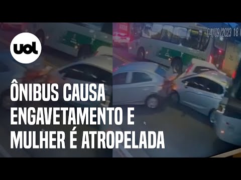 Engavetamento em SP: Mulher é atropelada na calçada após acidente com ônibus e 4 carros