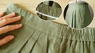 How To Sew Half Elastic Waistband | Elastic Back Waistband Sewing Tutorial  | Thuy Sewing