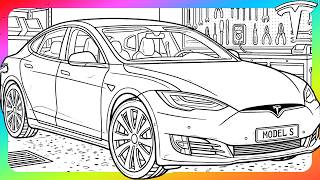 Coloring a Tesla Model S at a Charging Station | Detailed Coloring Process