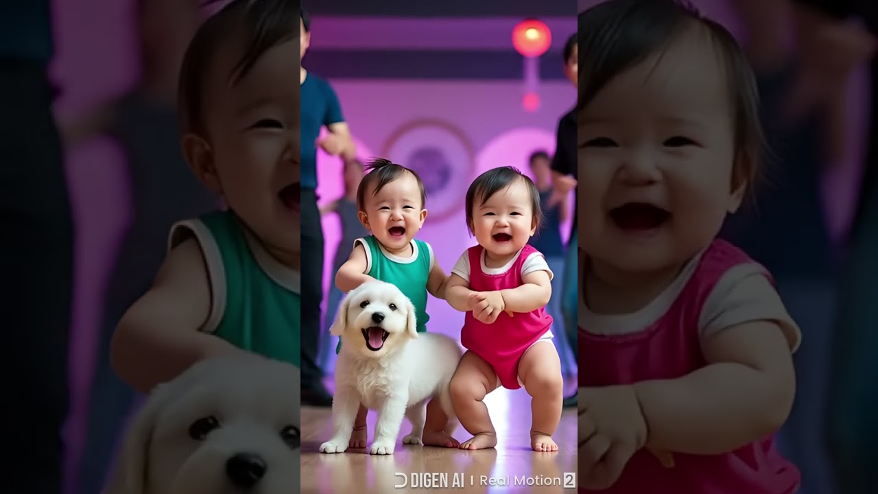 Viral Twin Baby Dance ft. Puppy in Busy Mall!