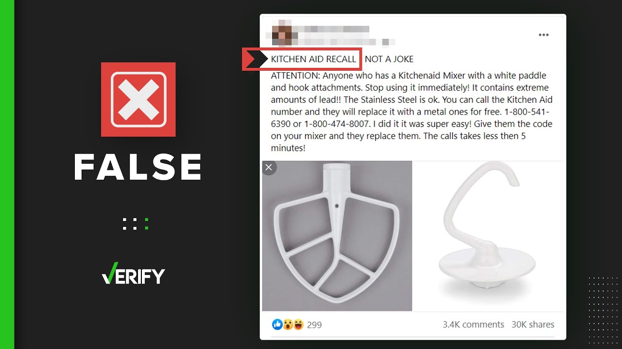 Fact check: False claim KitchenAid stand mixer parts are being recalled for  lead levels