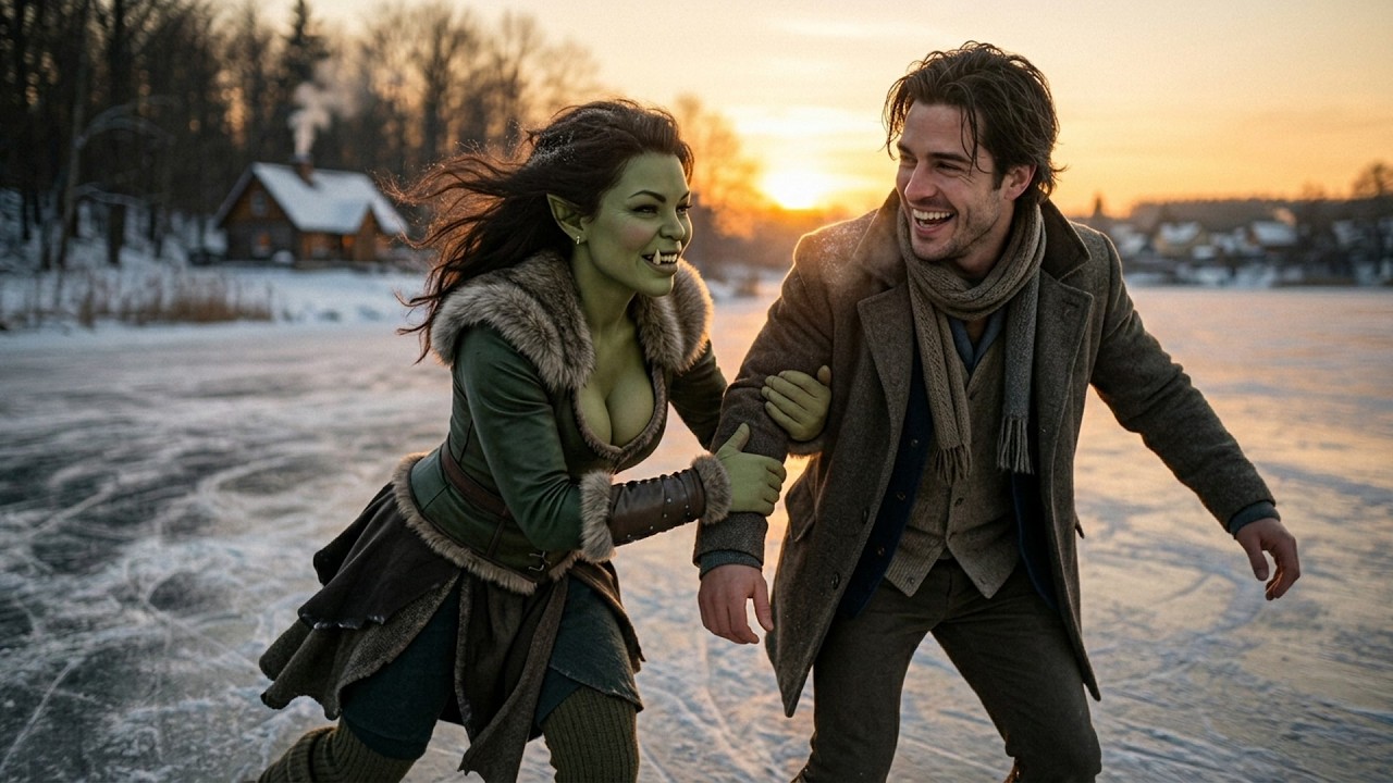 The Orc Woman Clung to His Arm on Her First Skates, by Sunset She