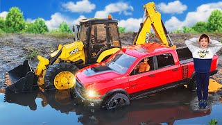 Stories about Pickup Dodge Ram, Excavator JCB and Dump Truck Scania