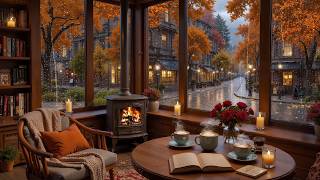 Gentle Rainy Autumn Café 🍂 Soft Jazz Piano & Crackling Fireplace for Study & Reading screenshot 3