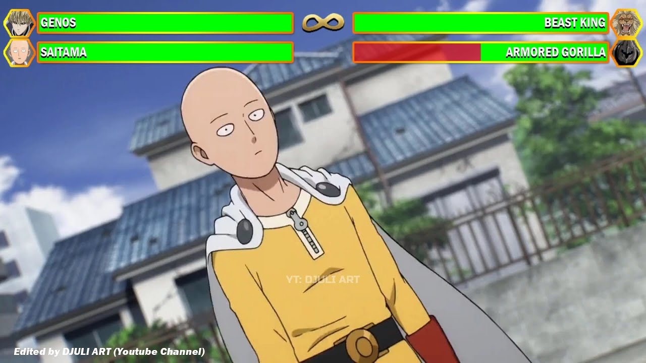 Saitama and Genos vs  Beast King and Armored Gorilla WITH HEALTHBARS | One Punch Man