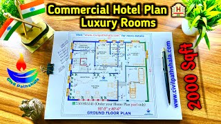 2000 sq ft Commercial Hotel Plan | Commercial Hotel with Beautiful Interior Elevation