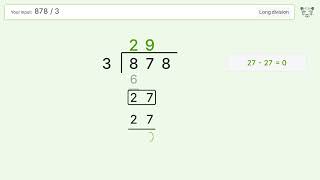 Long Division Problem 878/3: Step-by-Step Video Solution