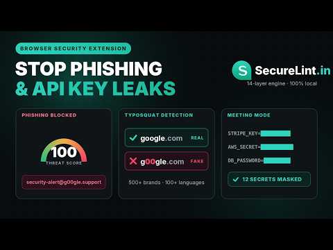 SecureLint: Stop Phishing, Mask API Keys & Detect Threats | Browser Security Extension