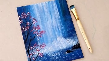 Easy Waterfall Landscape Painting tutorial for beginners || Step by step Waterfall landscape Paintin