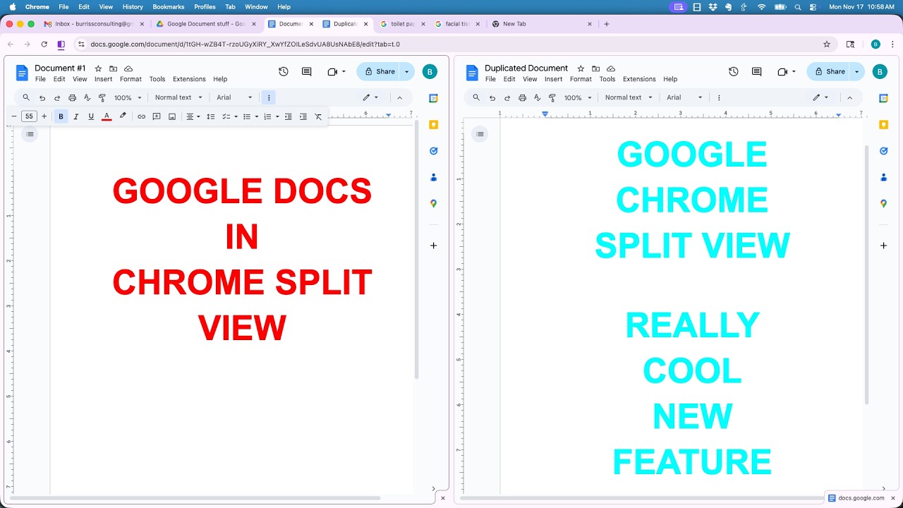Stop Tab Hopping! Edit Multiple Google Docs in Chrome Split View - YouTube