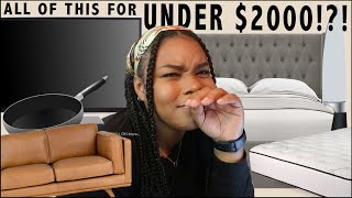 FURNISH AN APARTMENT FOR UNDER $2000! | decorating on a budget, apartment hacks