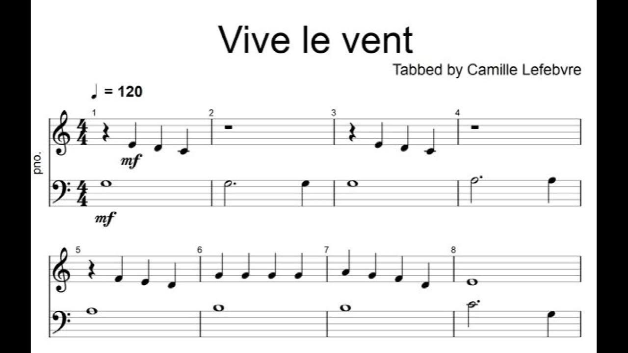 Vive le vent partition piano facile YouTube