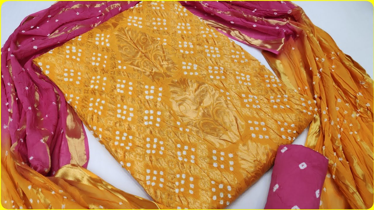Multicolor Bandhej Silk Gota Work Suit|Buy Bandhani Gota Patti Suit Set  Online|Jhakhas