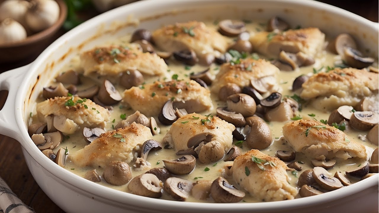 Кето-запеканка с курицей, чесноком, грибами и низкоуглеводной едой