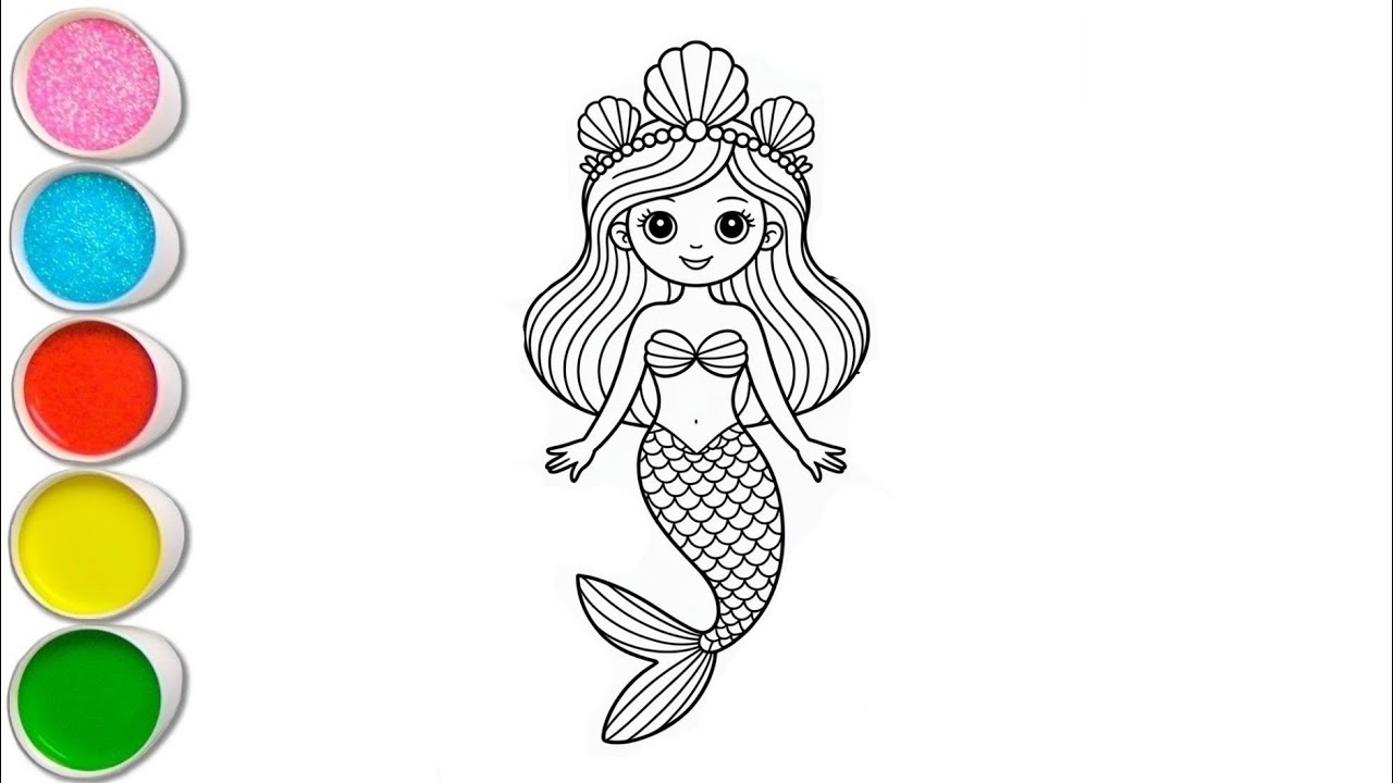 Beautiful Mermaid Drawing For Kids, Painting & Coloring for Kids | Let's Draw Together