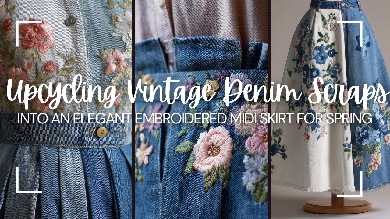 Upcycling Vintage Denim Scraps into an Elegant Embroidered Midi