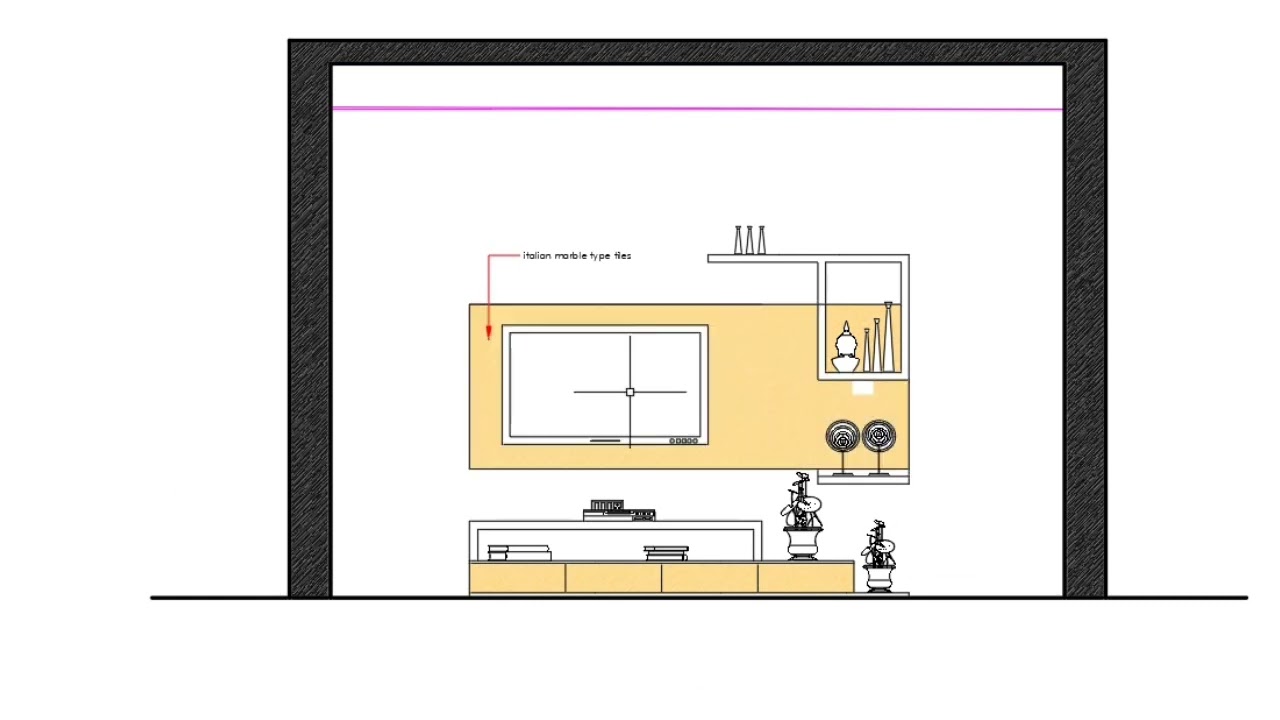 Tv unit Interior 2D Layout Design 🔥