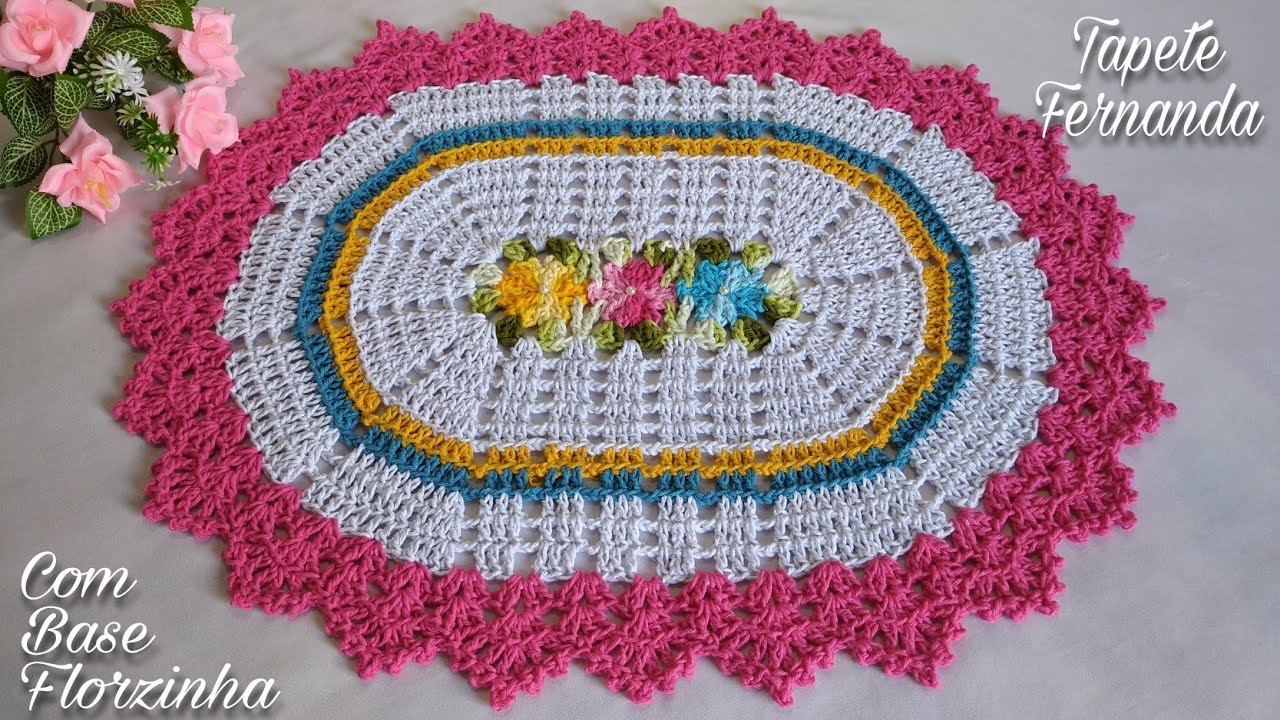 🌺 Mini Tapete Fernanda com base Florzinha 60x46 _250 Gr 🤑 🌺3 Flores com verdinho pesam 19gramas