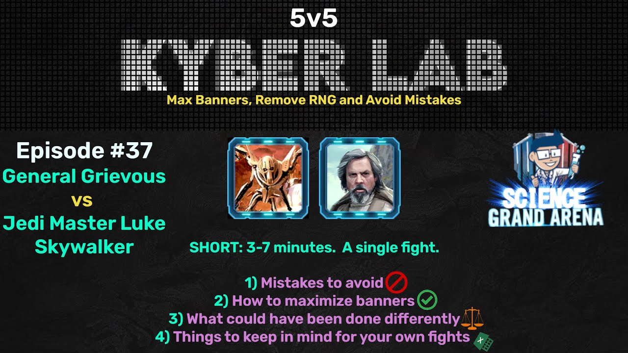 Kyber Lab #37 - 5v5 - General Grievous vs Jedi Master Luke - GAC Fight  Review