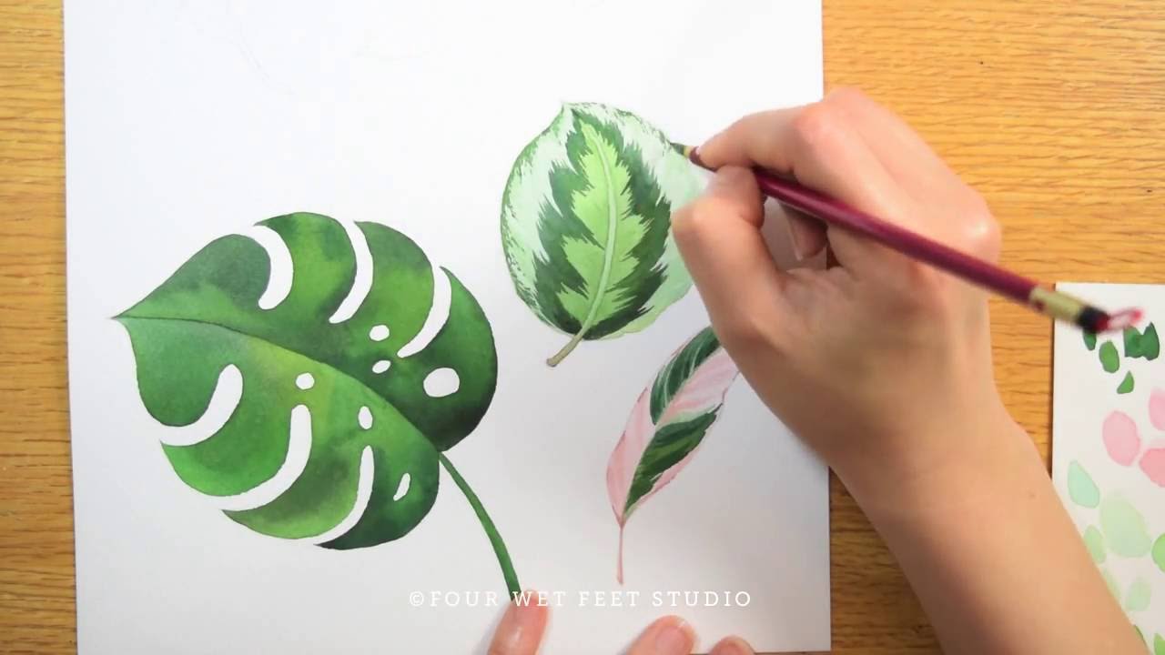 Tropical Leaves - Watercolor painting process - YouTube