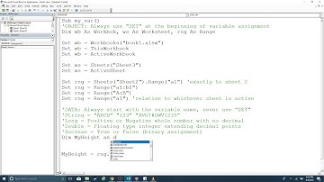 VBA: Syntax part 2: Objects vs Data types and Declaring Variables