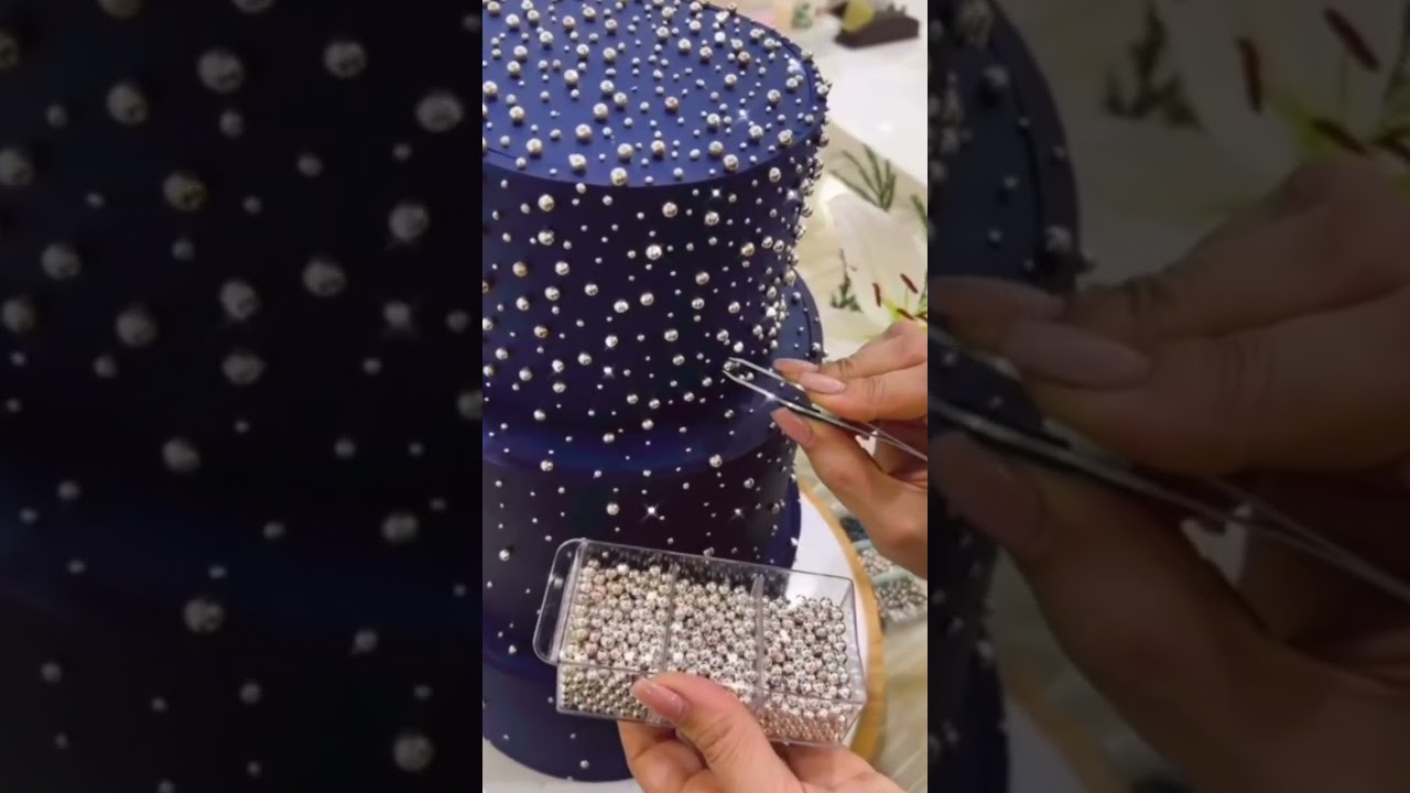 adding edible pearl to the cake 🍰