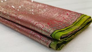 Parrot Green Designer Banarasi Saree In Stone Work & Zari Work Patli Saree