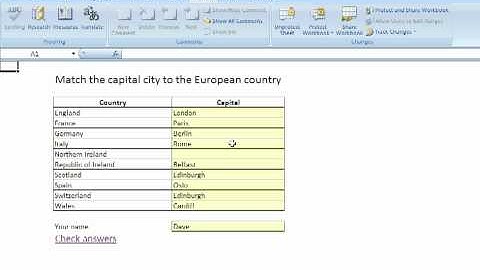 Using Excel to create a matching pairs exercise - What the final product will look like