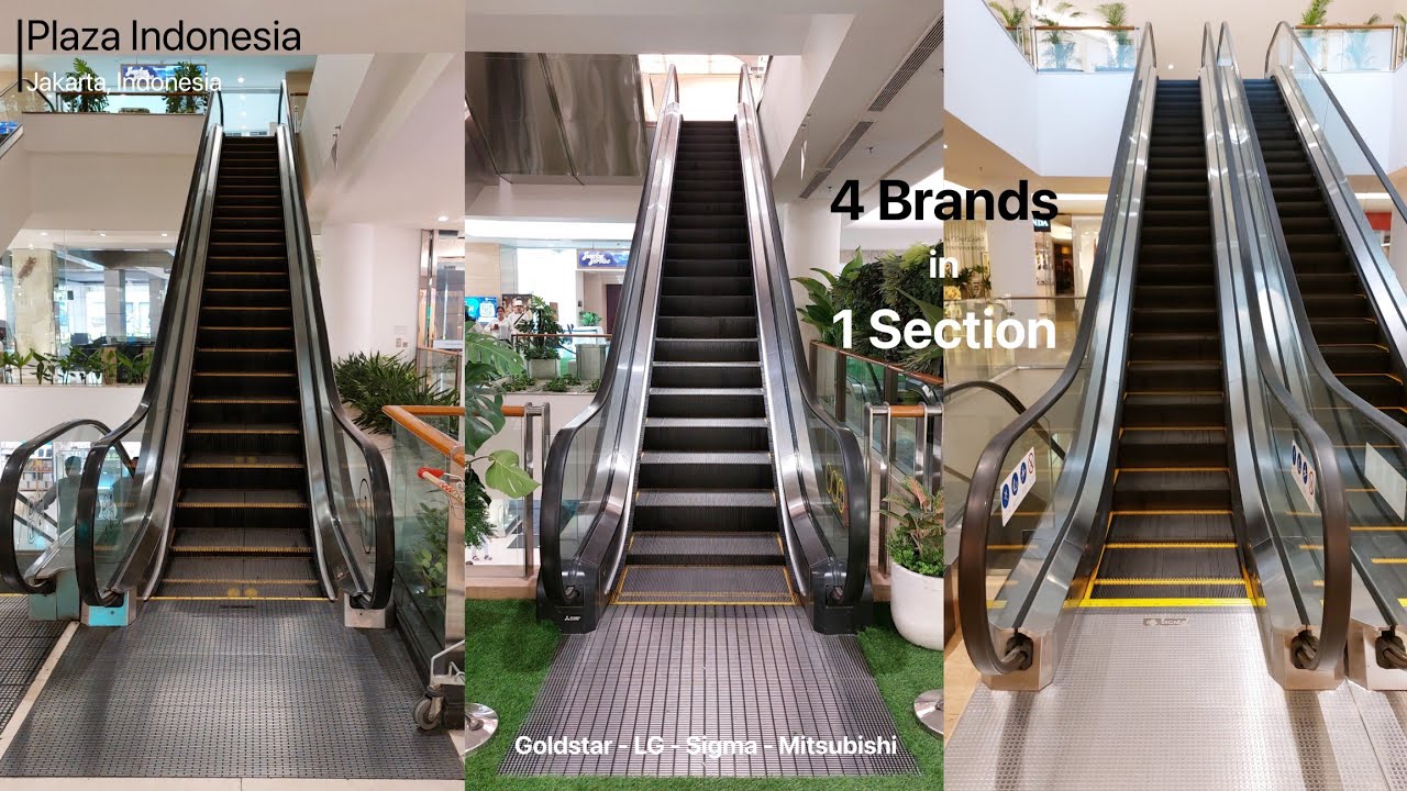 4 BRANDS IN 1 SECTION - LG, Goldstar, Sigma, Mitsubishi Escalators at Plaza Indonesia, Jakarta