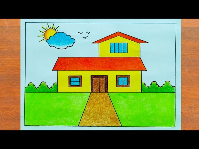 Buy farm house near lake Handmade Painting by ASHWINI KUDIA.  Code:ART_2756_19712 - Paintings for Sale online in India.