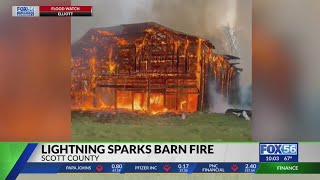Video shows barn ablaze in Scott County after lightning strike