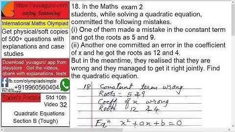 32 IMO Int Maths Olympiad Video Std 10 Quadratic Equations freeVideo1 by Vishal Mantri +919960560404