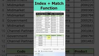 how to use index & match function in excel #shorts