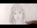 How to draw easy a girl wearing winter cap for beginners